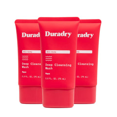 Duradry deodorizing body wash bottle pours with long-lasting odor control.
