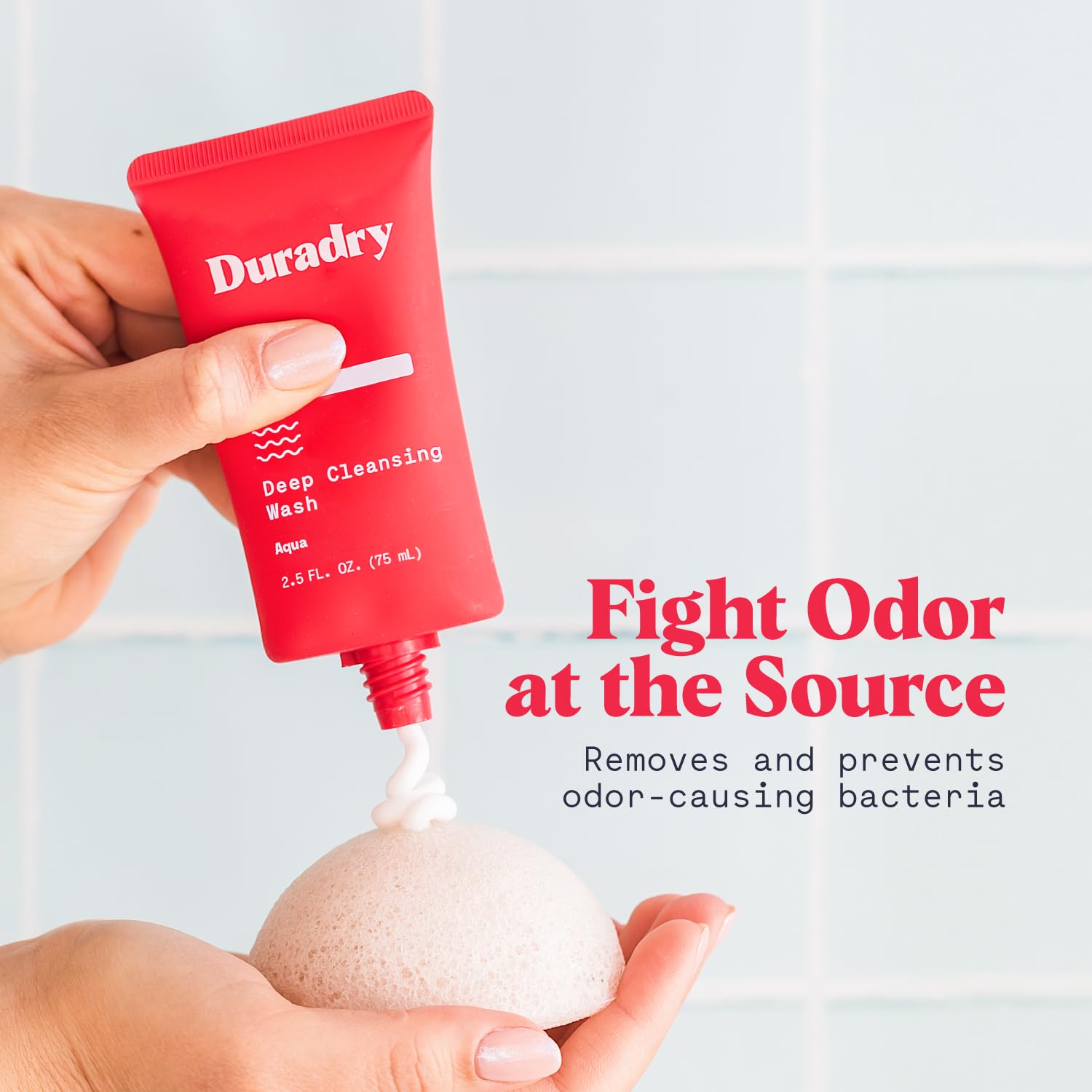 Duradry body wash foam creates a deep cleansing lather.