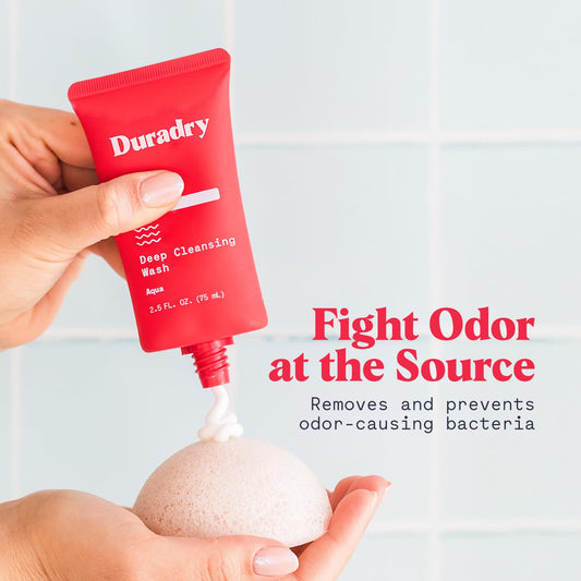 Duradry body wash foam creates a deep cleansing lather.