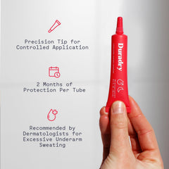 Duradry Sweat Minimizing Gel packaging emphasizing dermatologist endorsement and cruelty-free status