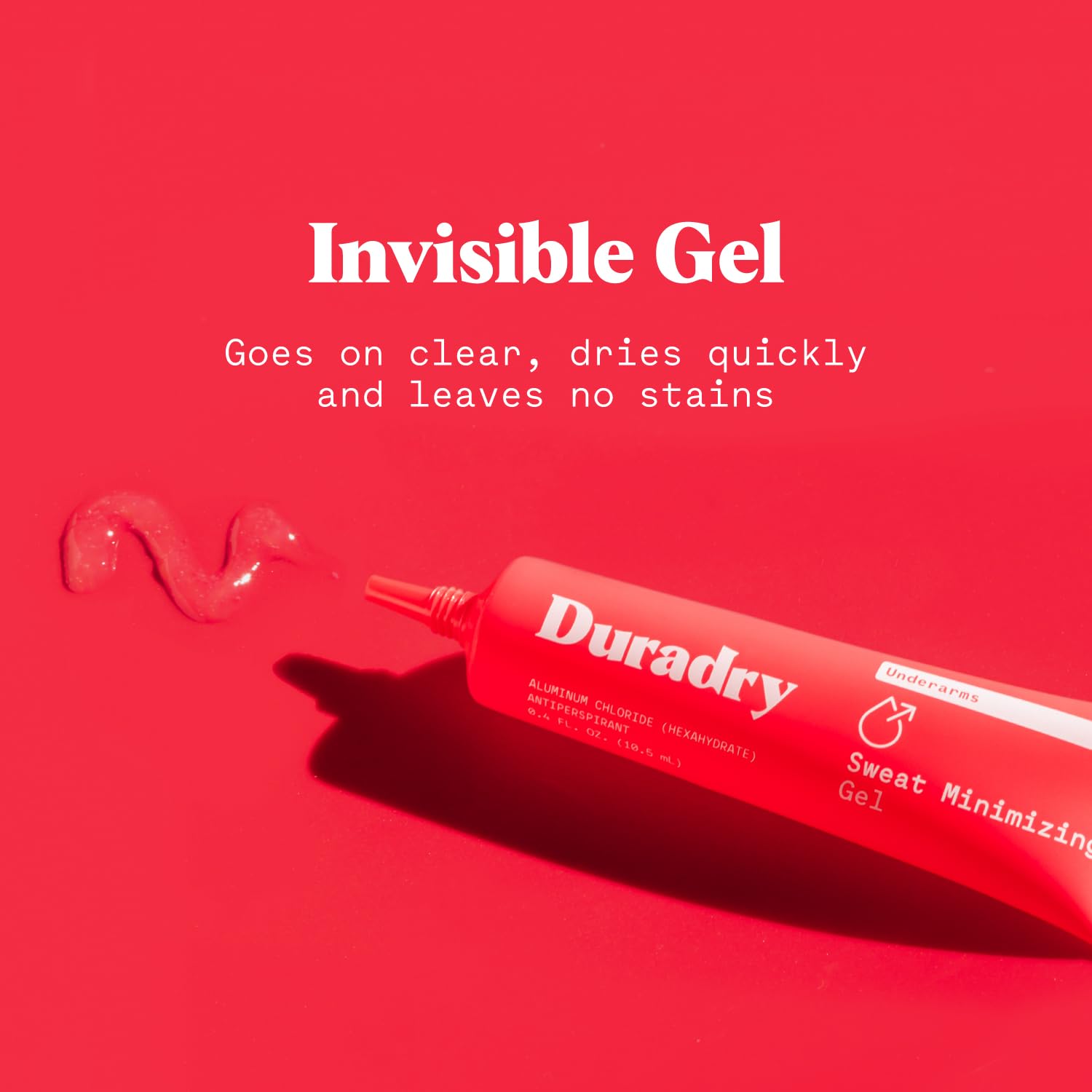 Duradry Sweat Minimizing Gel texture close-up conveying smooth, fragrance-free formula