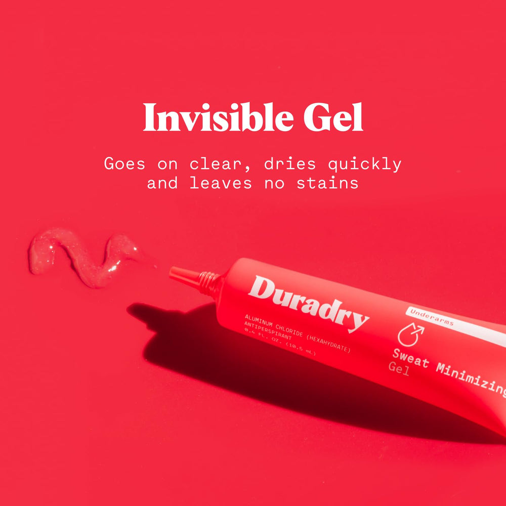 Duradry Sweat Minimizing Gel texture close-up conveying smooth, fragrance-free formula