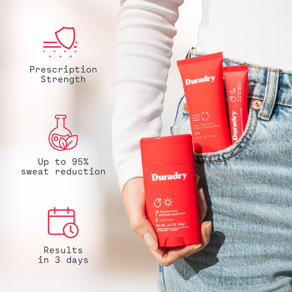 Duradry sweat-minimizing gel for overnight moisture control.