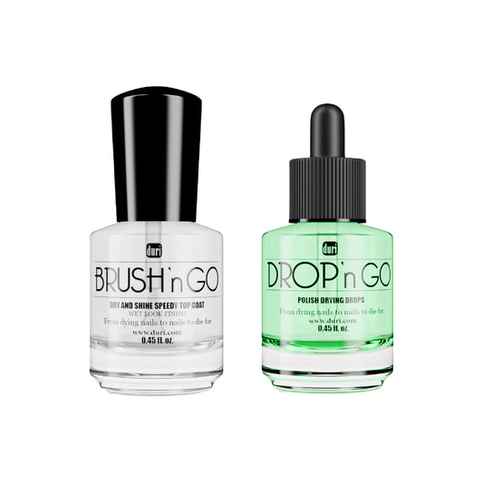 duri Brush'n Go top coat application boosts shine and quick dry for a flawless manicure.