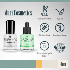 duri drying drops bottle close-up shows quick-dry action and clear formula.