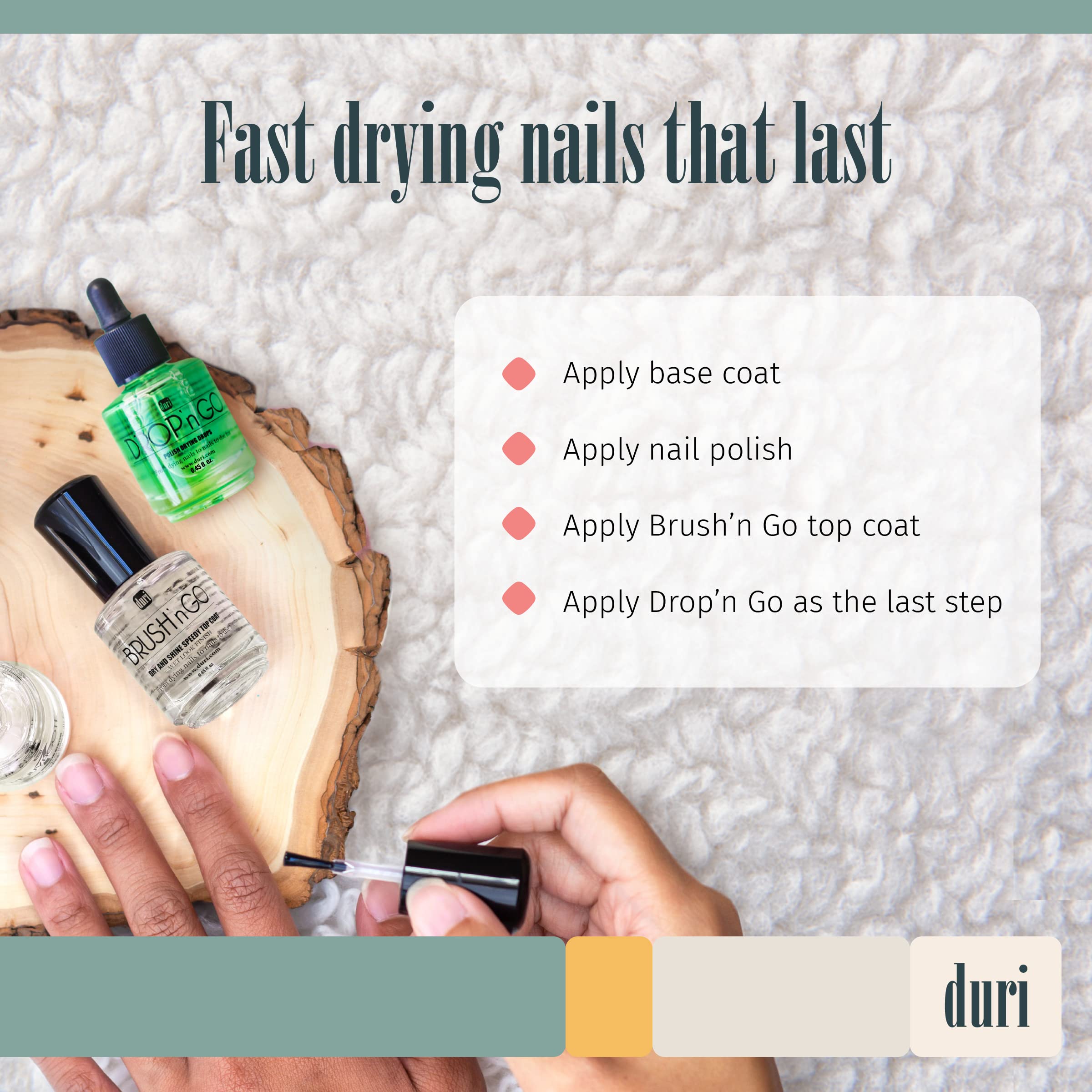 duri nail-care gloss demo reveals a glossy finish and color enhancement.