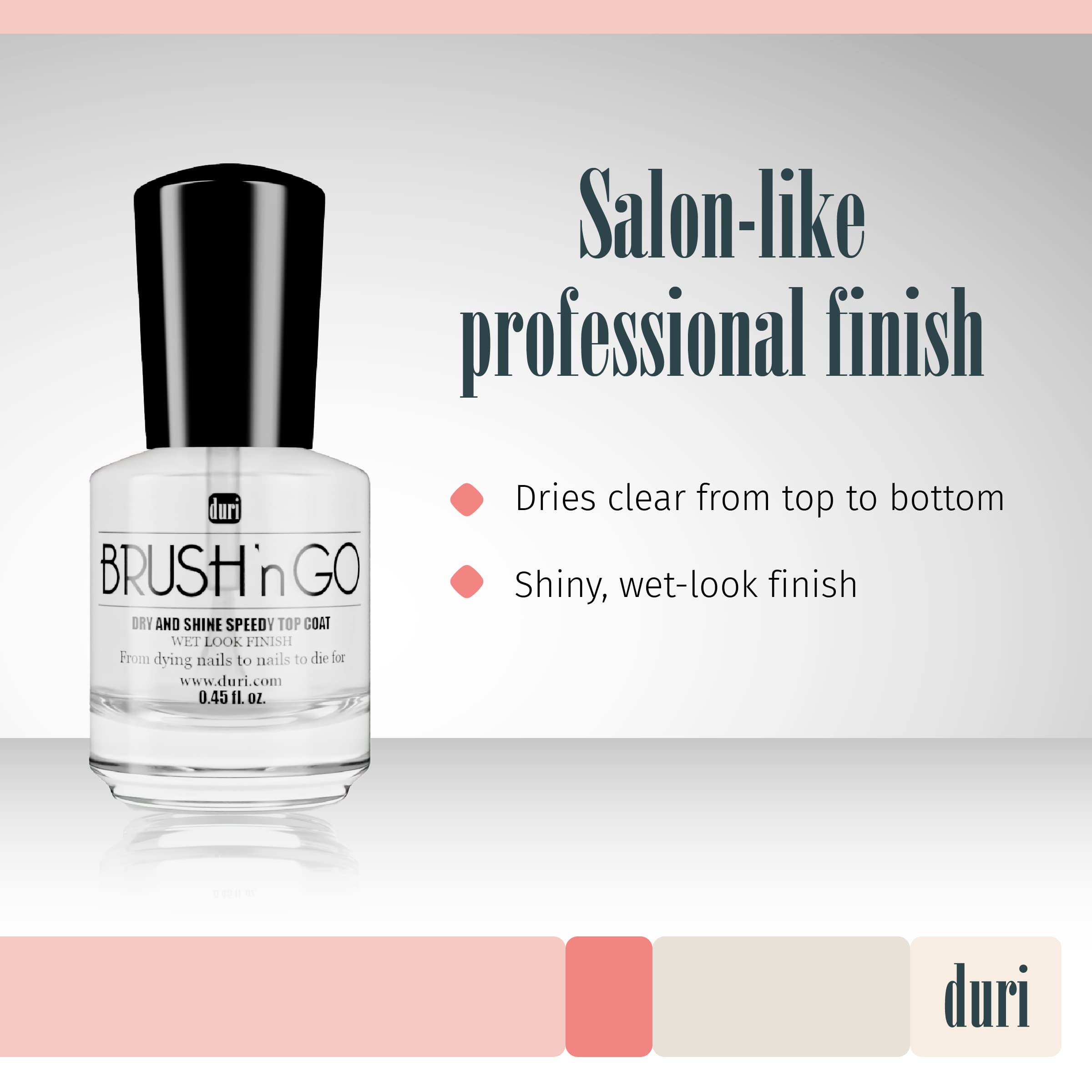 duri top coat closeup brush-stroke reveals precise application and smooth coverage.