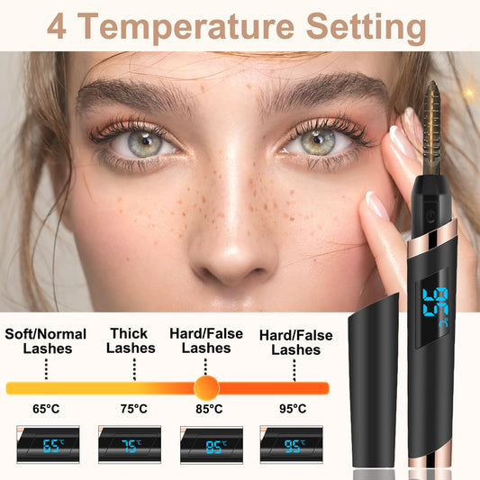 Dust2Oasis heated eyelash curler side view highlighting slim profile for on the go use