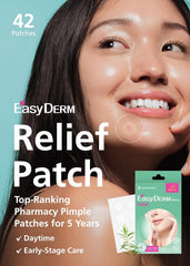 DWEasyDerm patches applied on zit example showing discreet wear.
