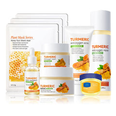 DWDiWen turmeric skin care set packaging showing the full daily routine and product variety
