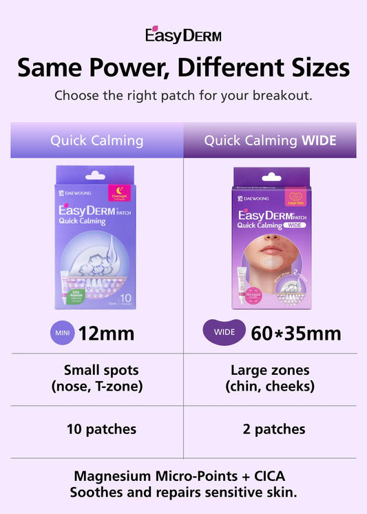 DWEasyDerm Quick Calming Patches Wide close-up shows secure adhesion.
