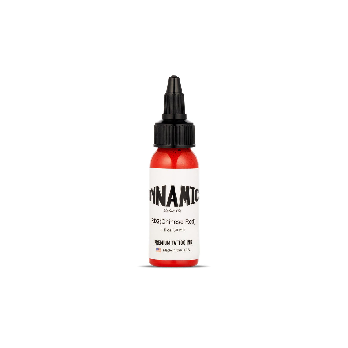 Dynamic Color Co Chinese Red tattoo ink bottle front showing vibrant branding and compact 1oz size