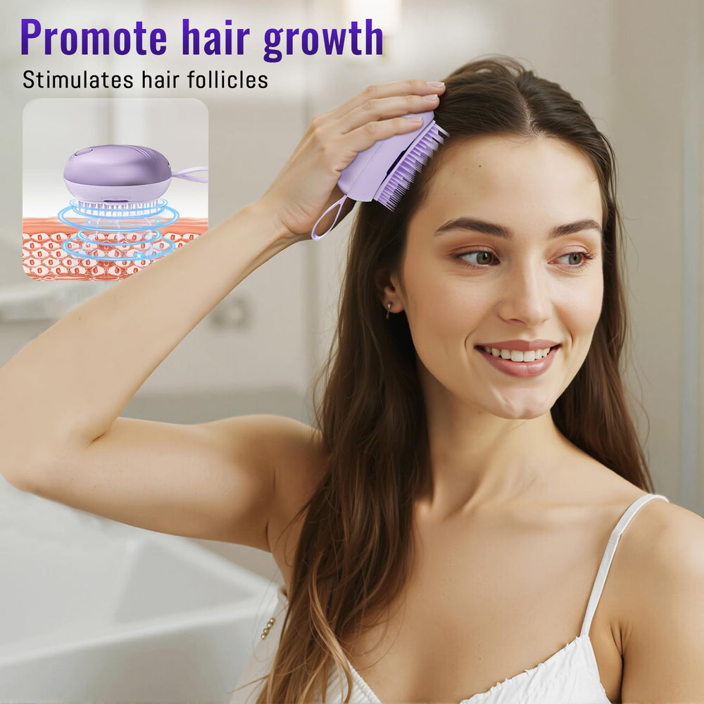 DYUHOOAO scalp massager in hand demonstrates cordless convenience.