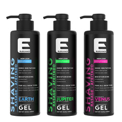 E Elegance 16.9oz shaving gel container highlights generous size