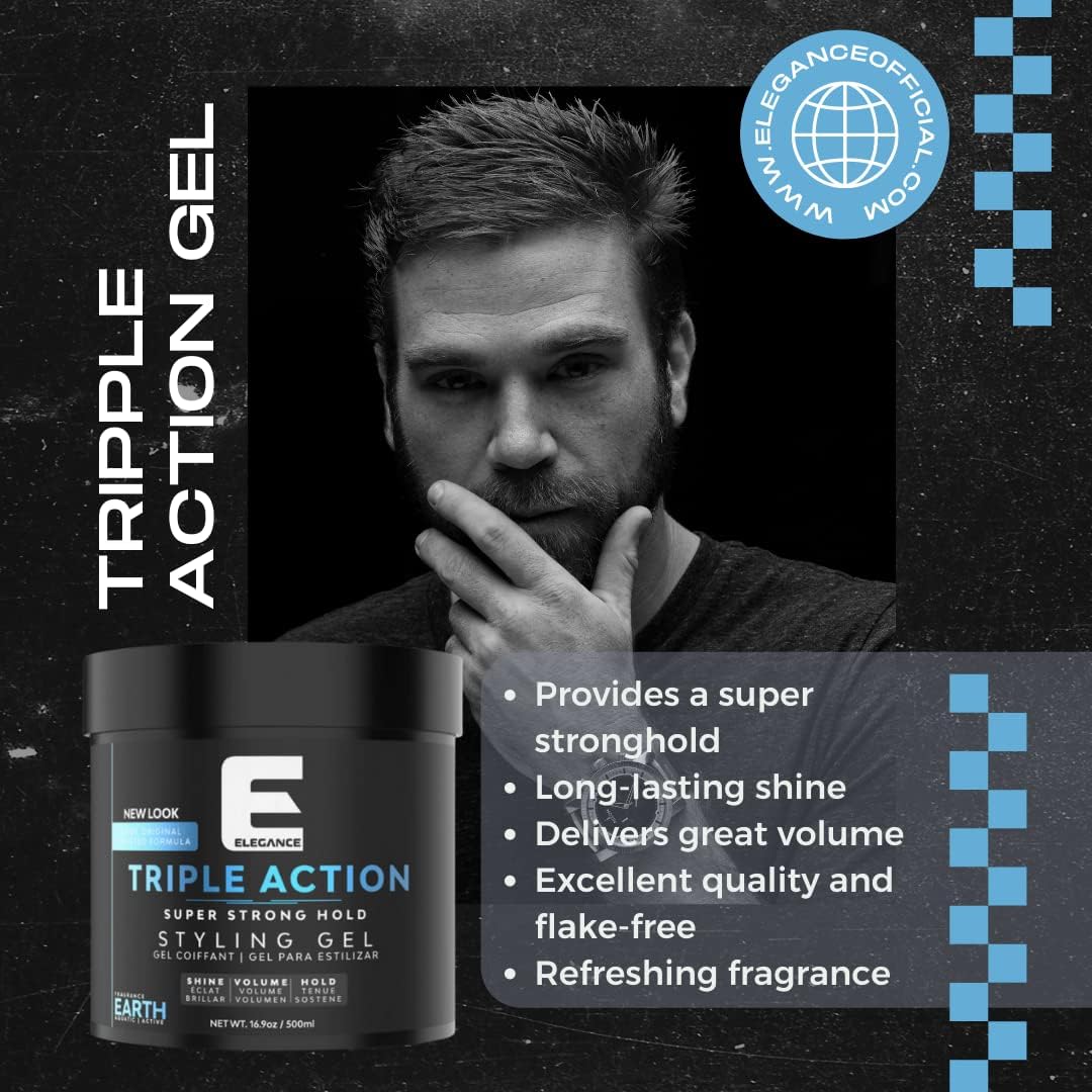 E Elegance Earth Fragrance hair gel prevents flakes and grease for clean hair.