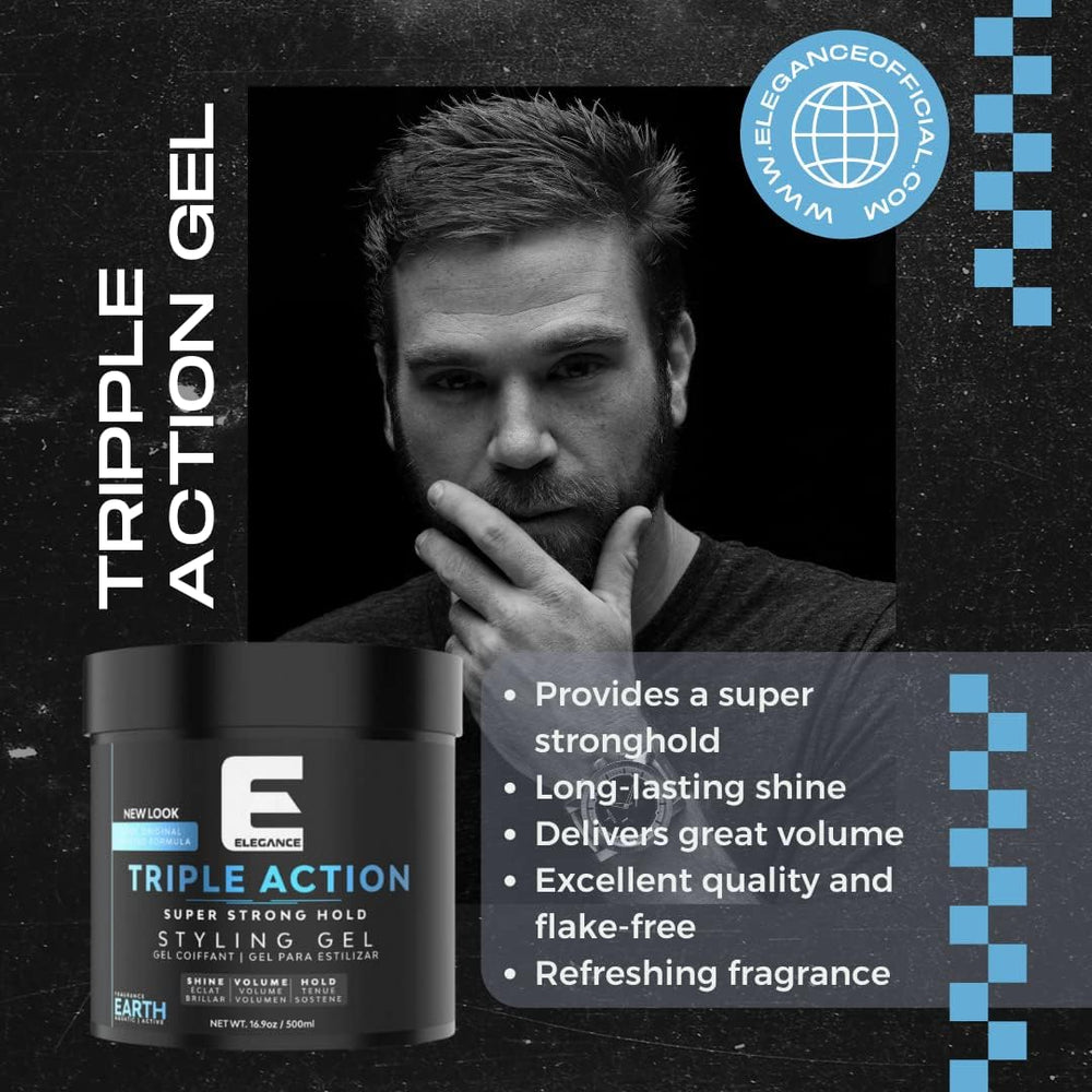 E Elegance Earth Fragrance hair gel prevents flakes and grease for clean hair.