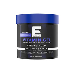 E Elegance Vitamin Gel bottle shows the 16.9 oz packaging for long-lasting hold.