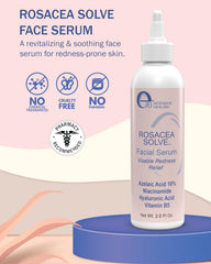 e70 Rosacea Solve Serum bottle close-up; potent 10% azelaic acid formula.