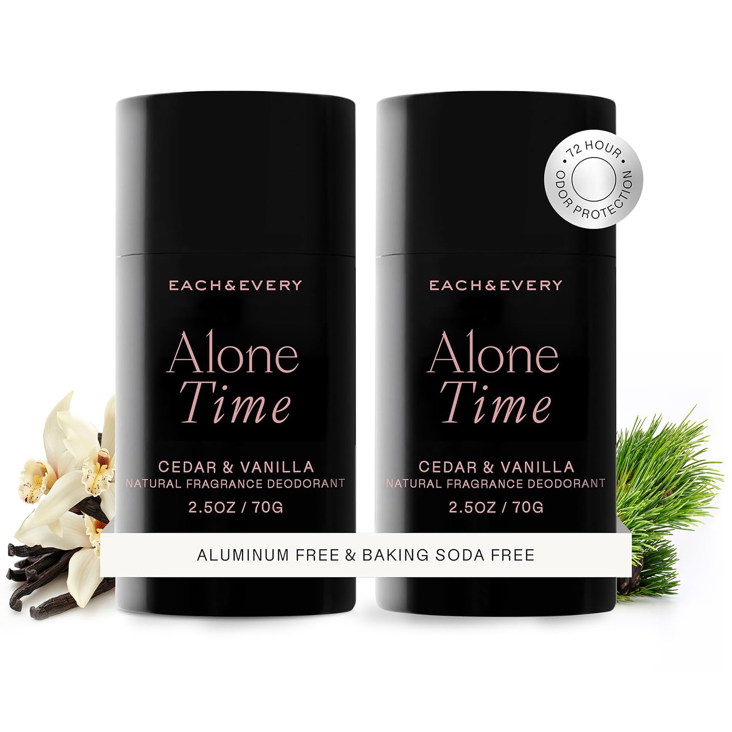 Each & Every Cedar Vanilla deodorant can shows aluminum-free protection and natural scent.
