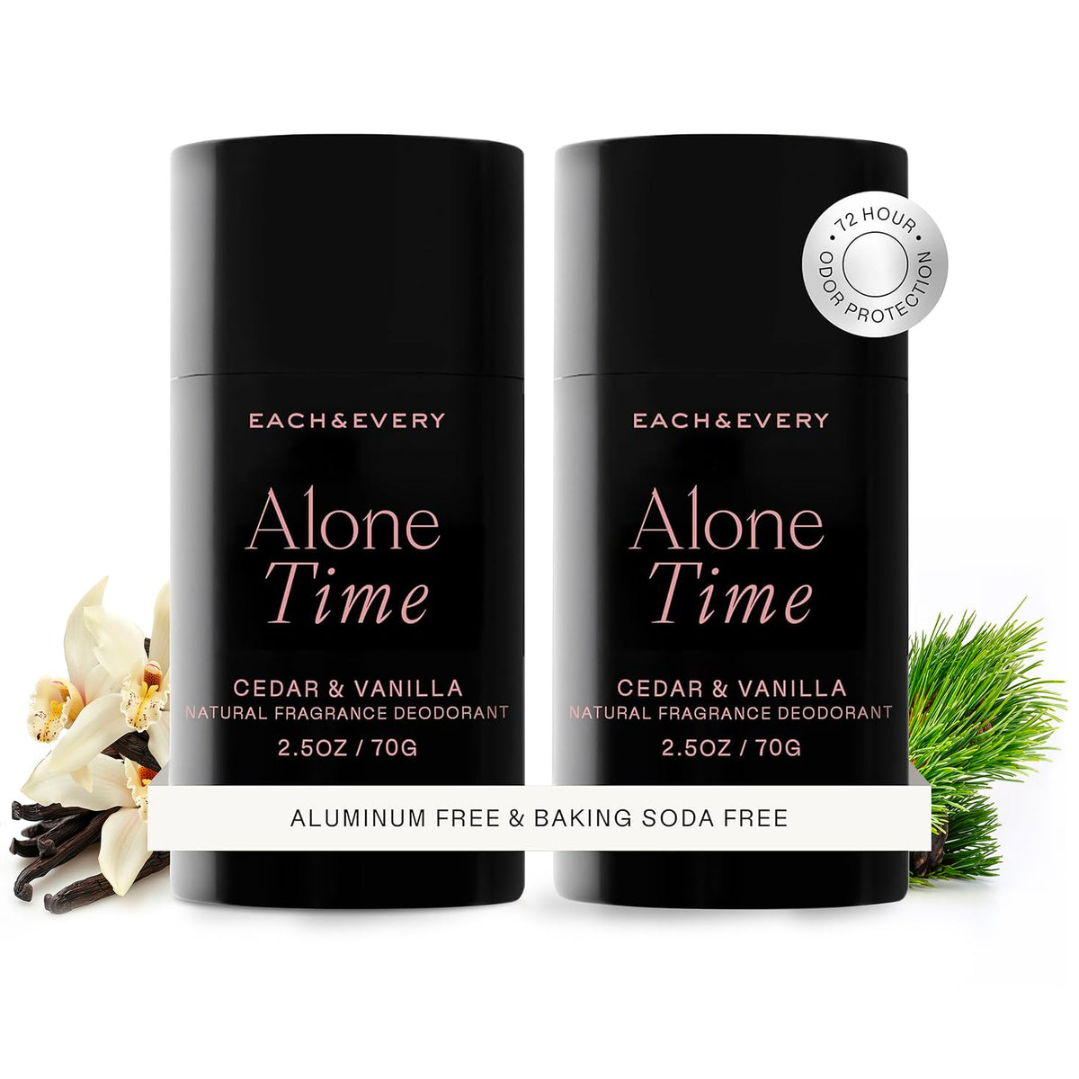Each & Every Cedar Vanilla deodorant can shows aluminum-free protection and natural scent.