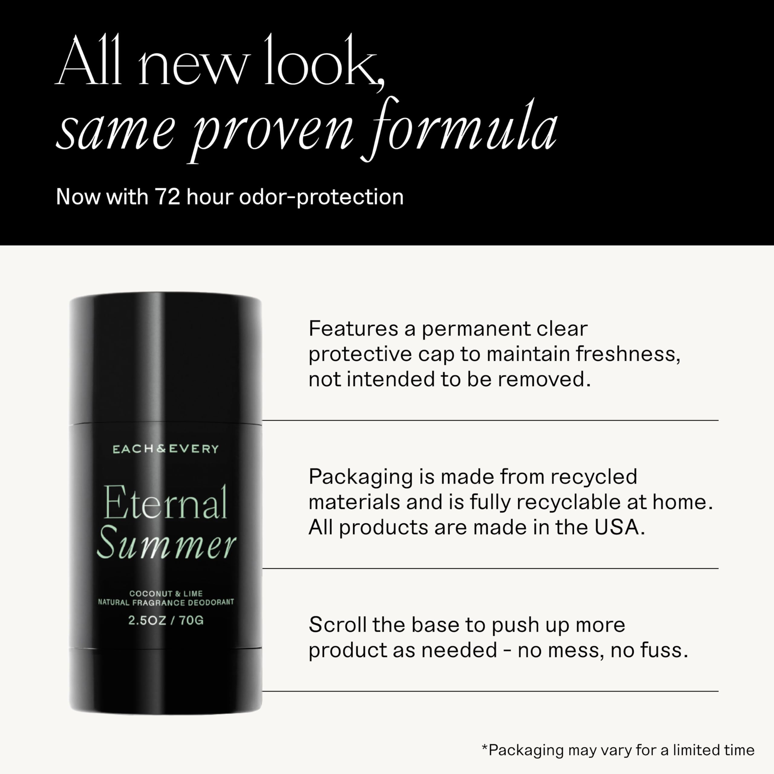 Each & Every coconut lime deodorant two-pack back view reveals ingredients.