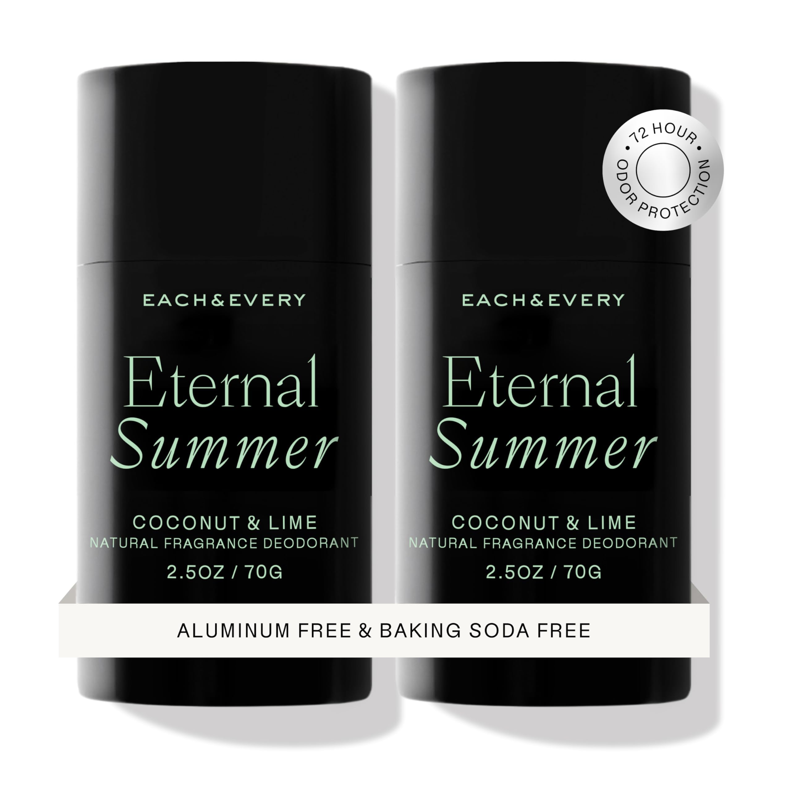 Each & Every coconut lime deodorant two-pack front view for all-day freshness.