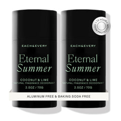Each & Every coconut lime deodorant two-pack front view for all-day freshness.