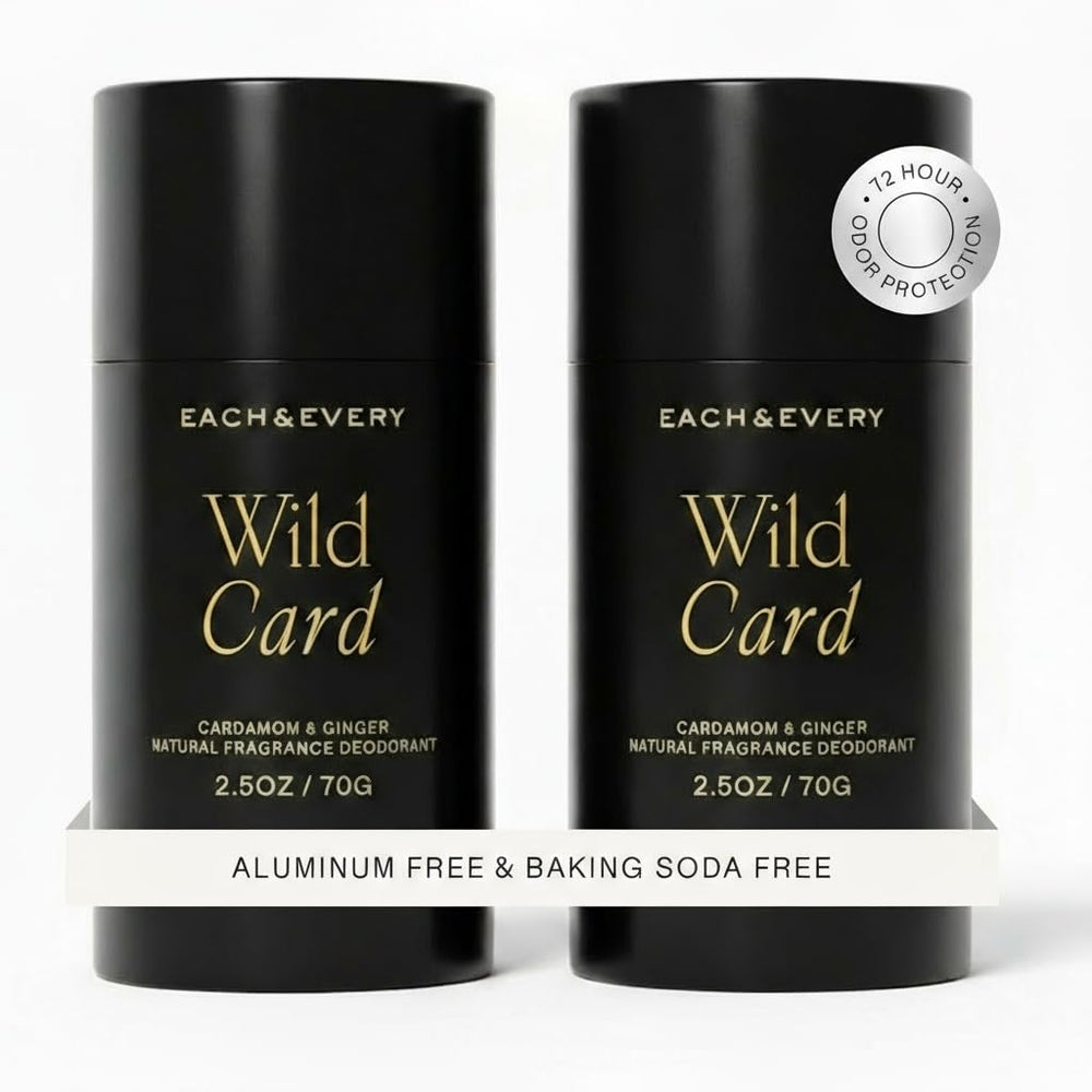 Each & Every deodorant bottle shows cardamom-ginger fragrance for all-day freshness.