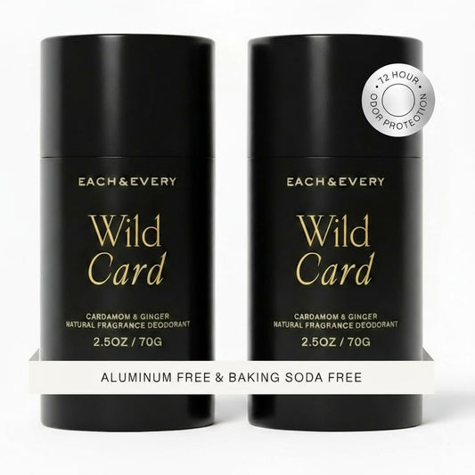 Each & Every deodorant bottle shows cardamom-ginger fragrance for all-day freshness.