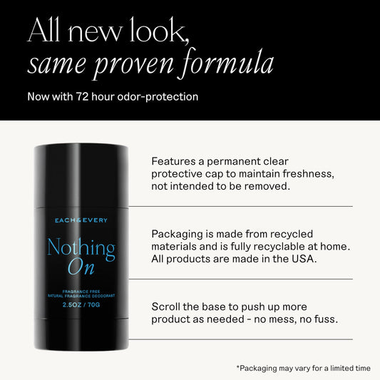 Close-up shows deodorant texture with smooth coconut oil glide.