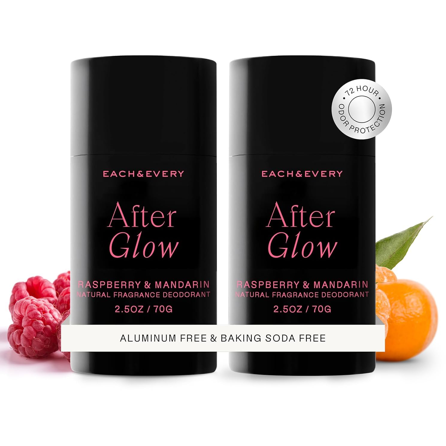 Each & Every Raspberry Mandarin deodorant bottle; fresh scent for sensitive skin.