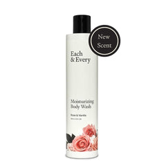 Bottle on a clean countertop with floral backdrop