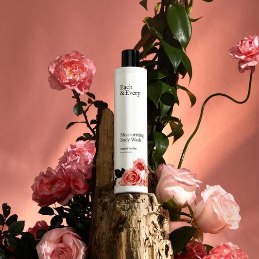 Rose vanilla lather forming on skin in a shower