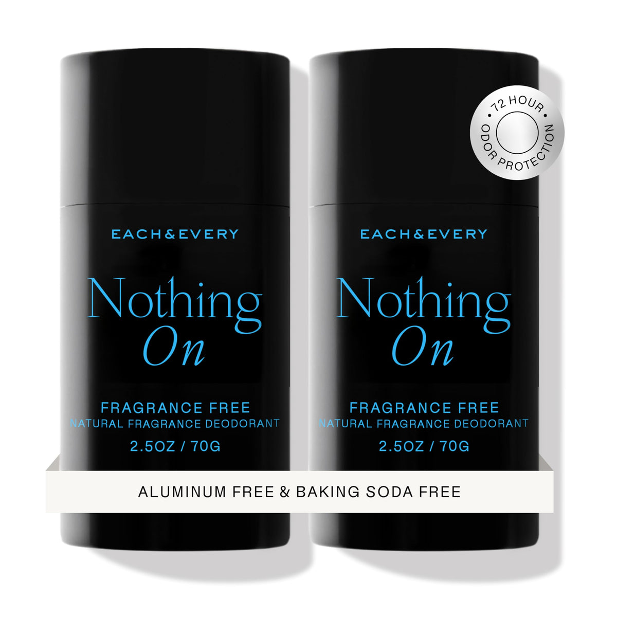 Each & Every unscented deodorant packaging highlights aluminum-free design for sensitive skin