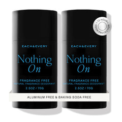 Each & Every unscented deodorant packaging highlights aluminum-free design for sensitive skin