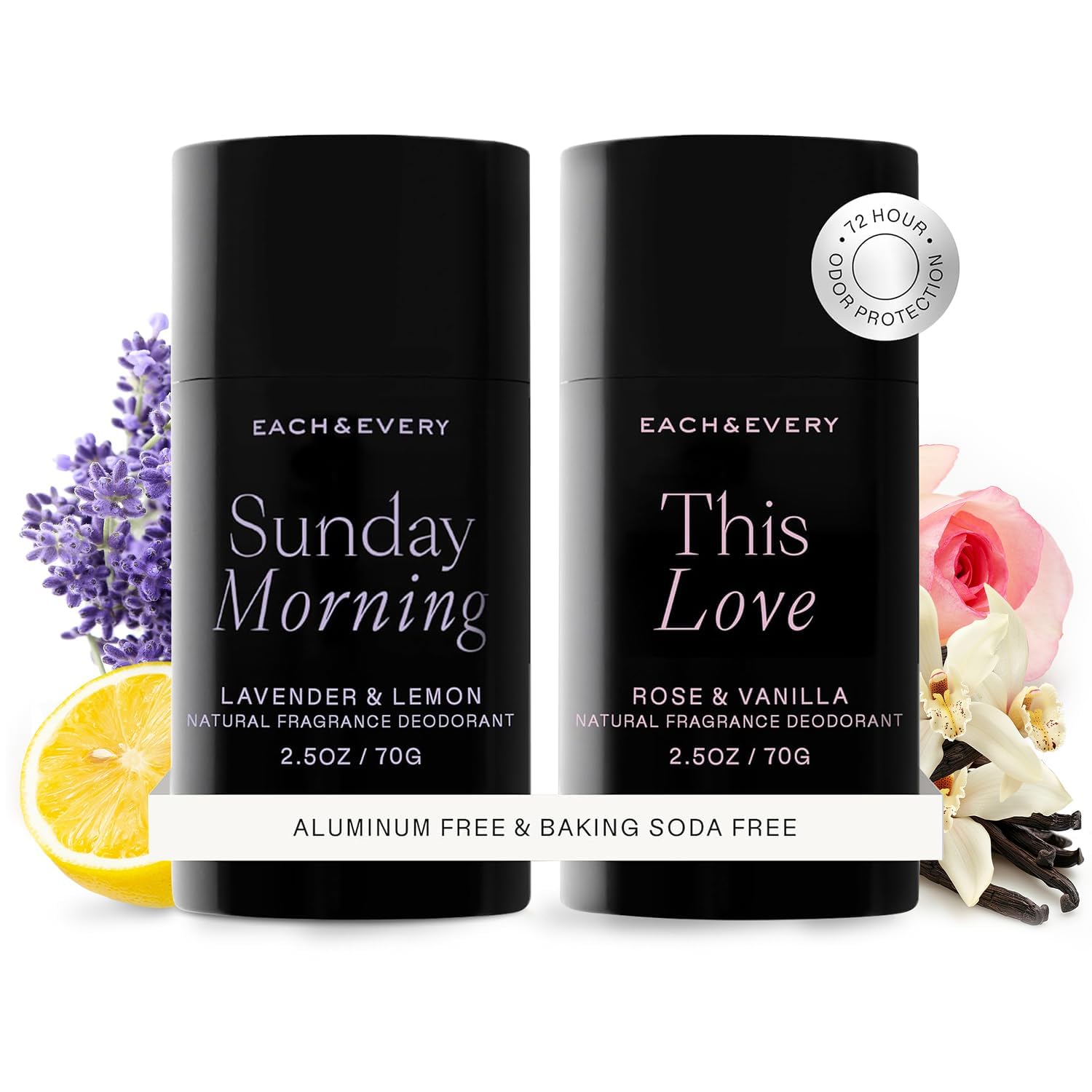 Each & Every aluminum-free Lavender Lemon deodorant close-up for all-day odor protection