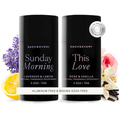 Each & Every aluminum-free Lavender Lemon deodorant close-up for all-day odor protection