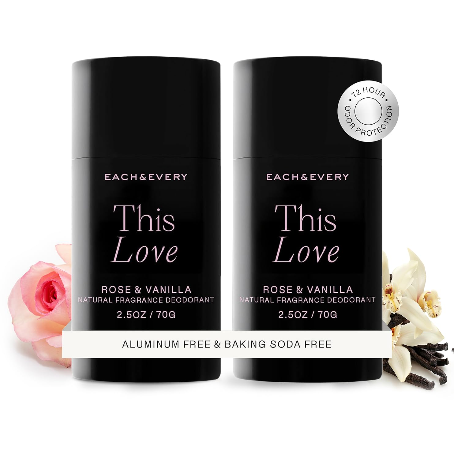 Each & Every rose-vanilla deodorant 2.5oz pack for all-day odor protection