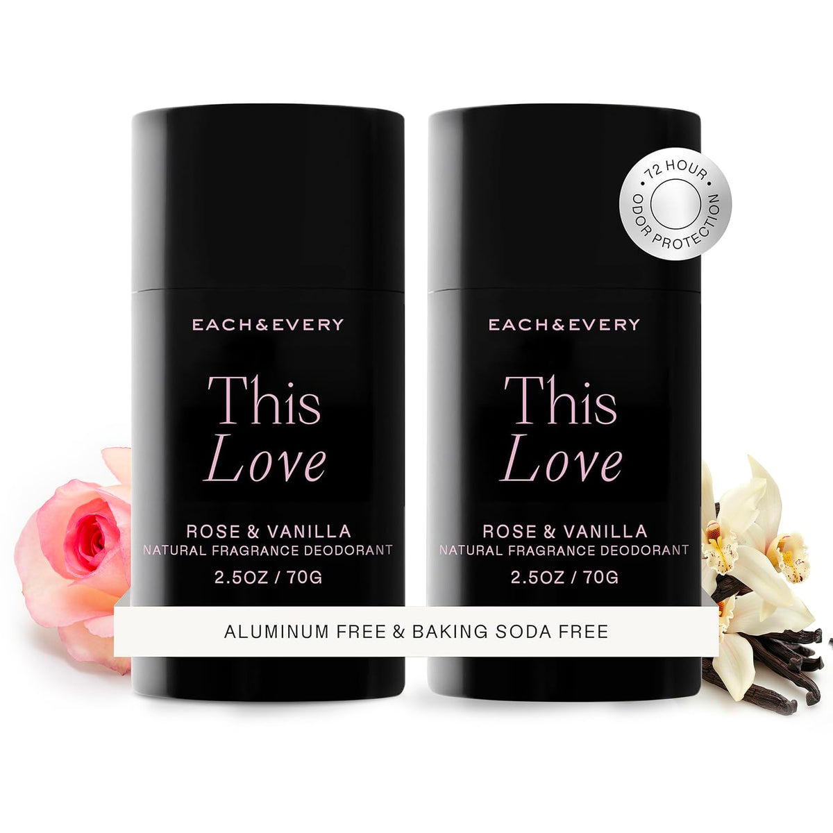 Each & Every rose-vanilla deodorant 2.5oz pack for all-day odor protection