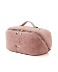 Eachy Travel Makeup Bag with fluffy faux fur exterior for chic organization.