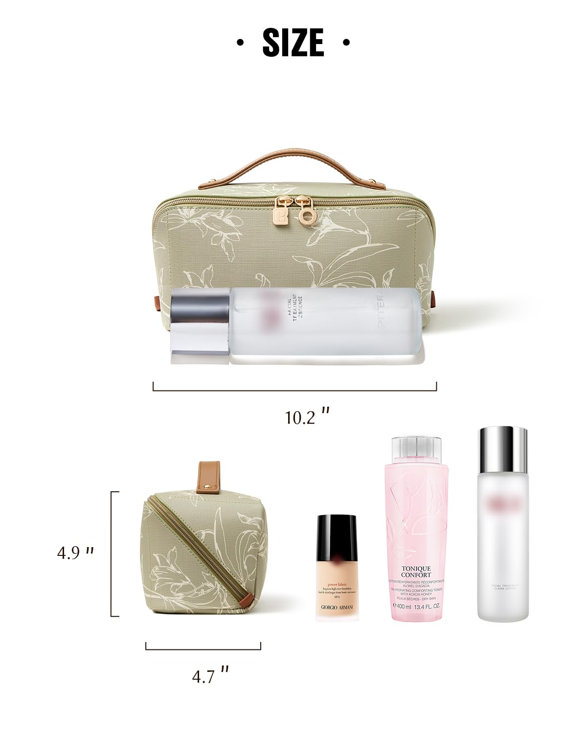 Eachy large middle compartment boosts organization for makeup essentials.