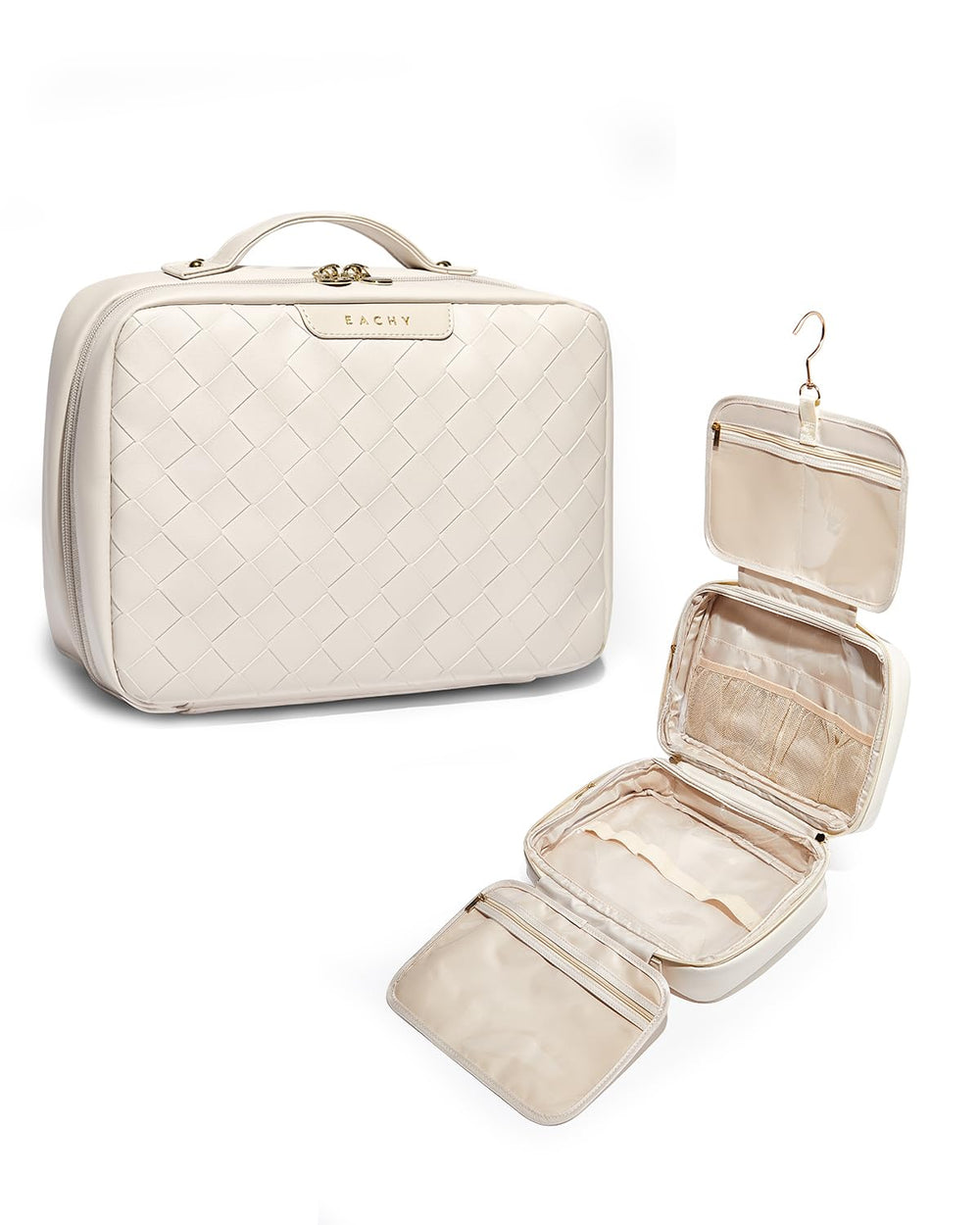 EACHY travel toiletry bag with hanging hook for easy access on the go.