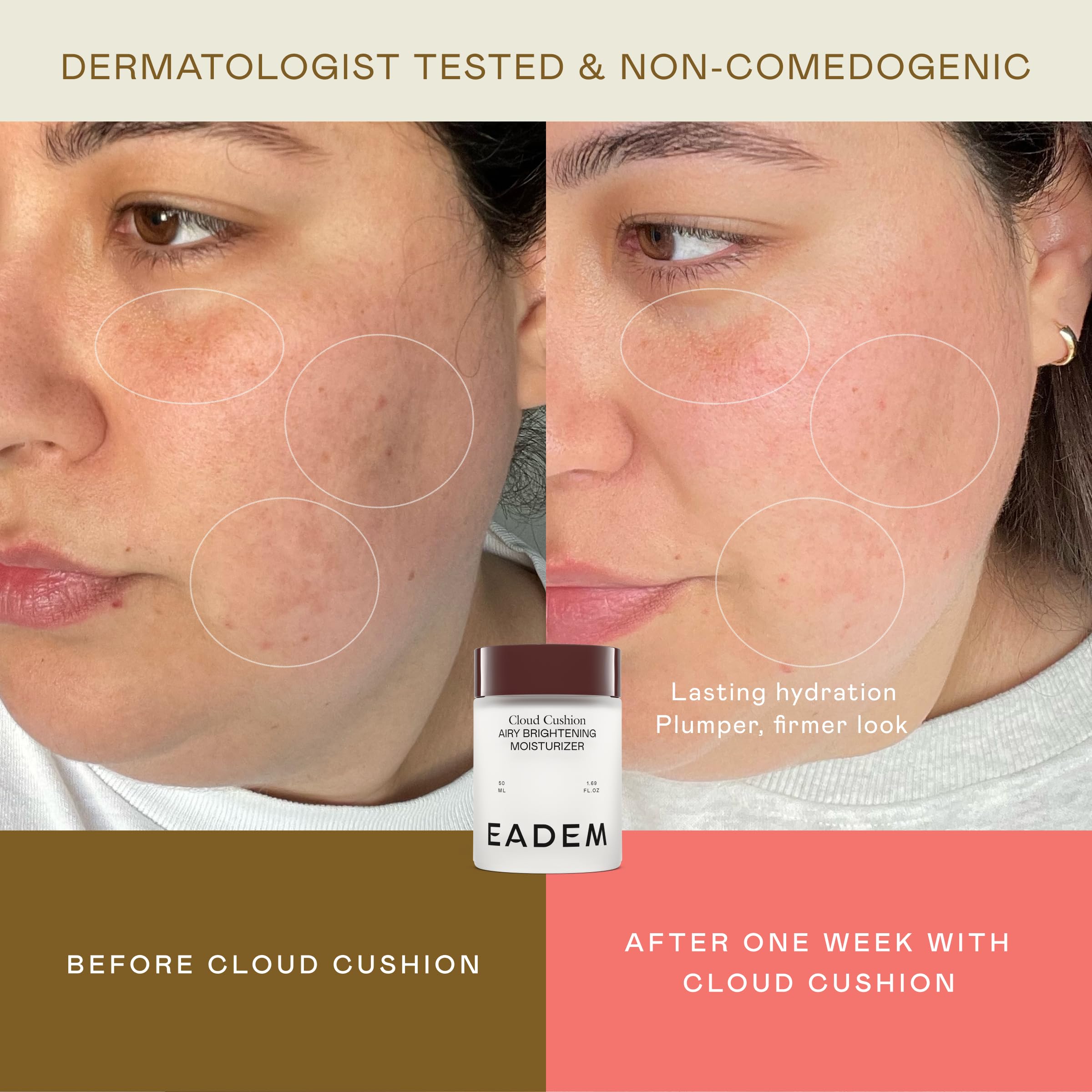 EADEM Cloud Cushion being applied to clean skin for instant comfort.