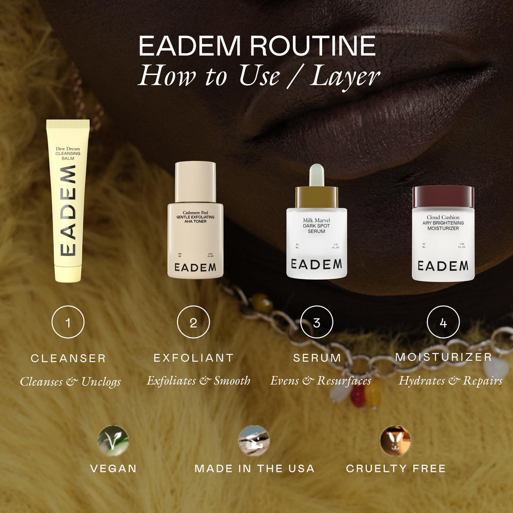 EADEM Dew Dream bathroom skincare routine setup for simple cleansing