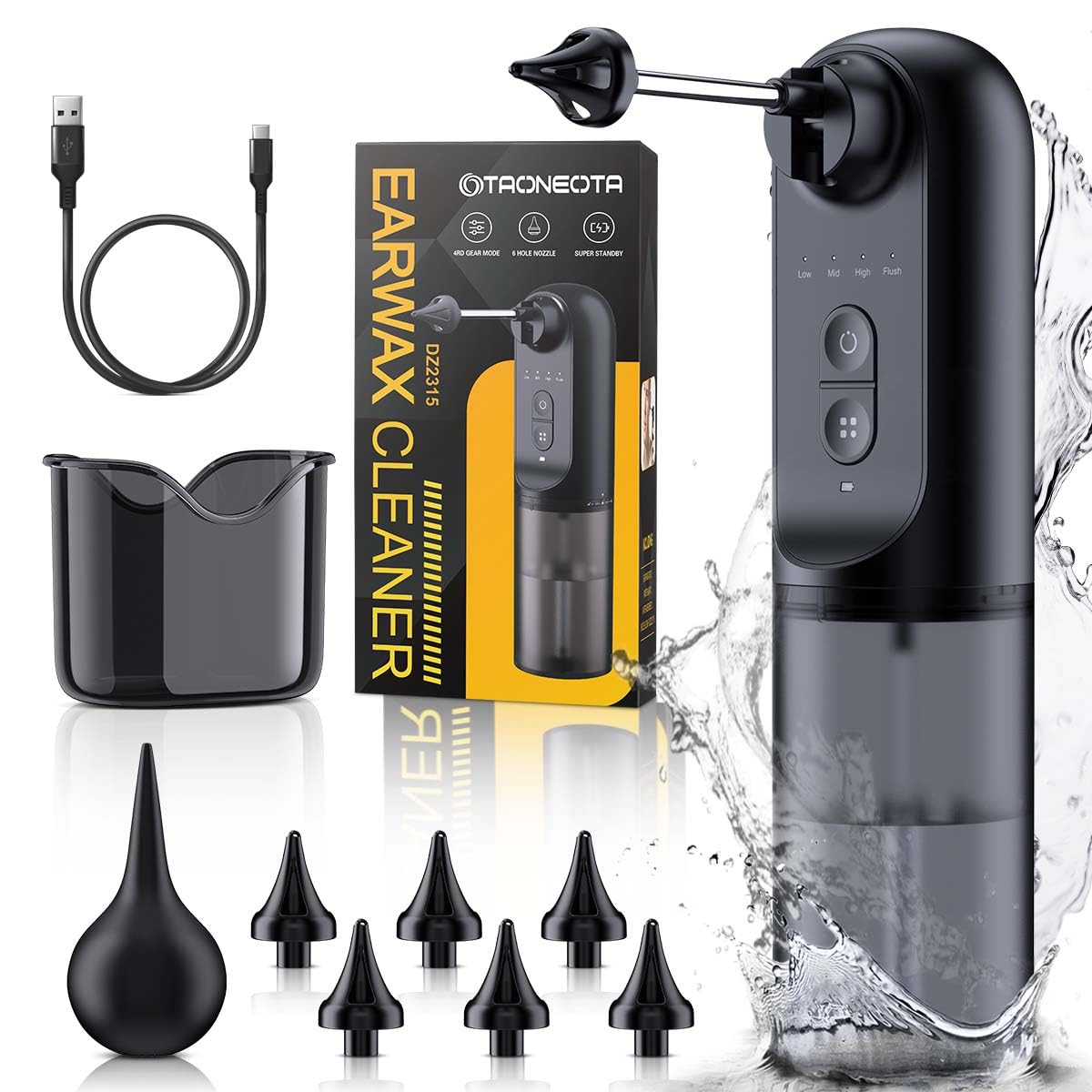 Ear Wax Removal System with cleaning basin for convenient, hygienic at-home cleaning.