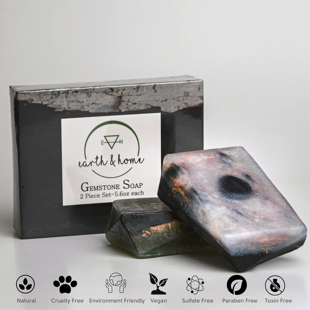 Earth and Home rock soap black obsidian inside, striking centerpiece with charcoal aroma.