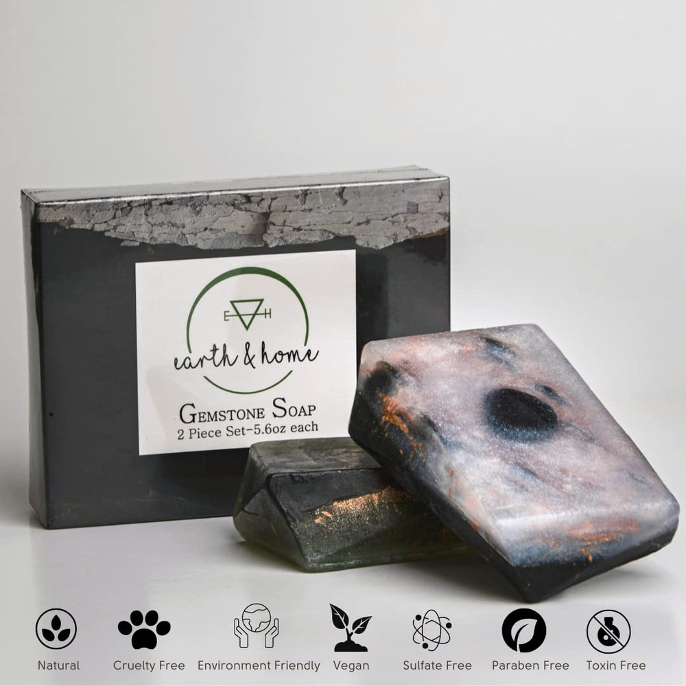 Earth and Home rock soap black obsidian inside, striking centerpiece with charcoal aroma.