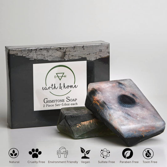 Earth and Home rock soap black obsidian inside, striking centerpiece with charcoal aroma.