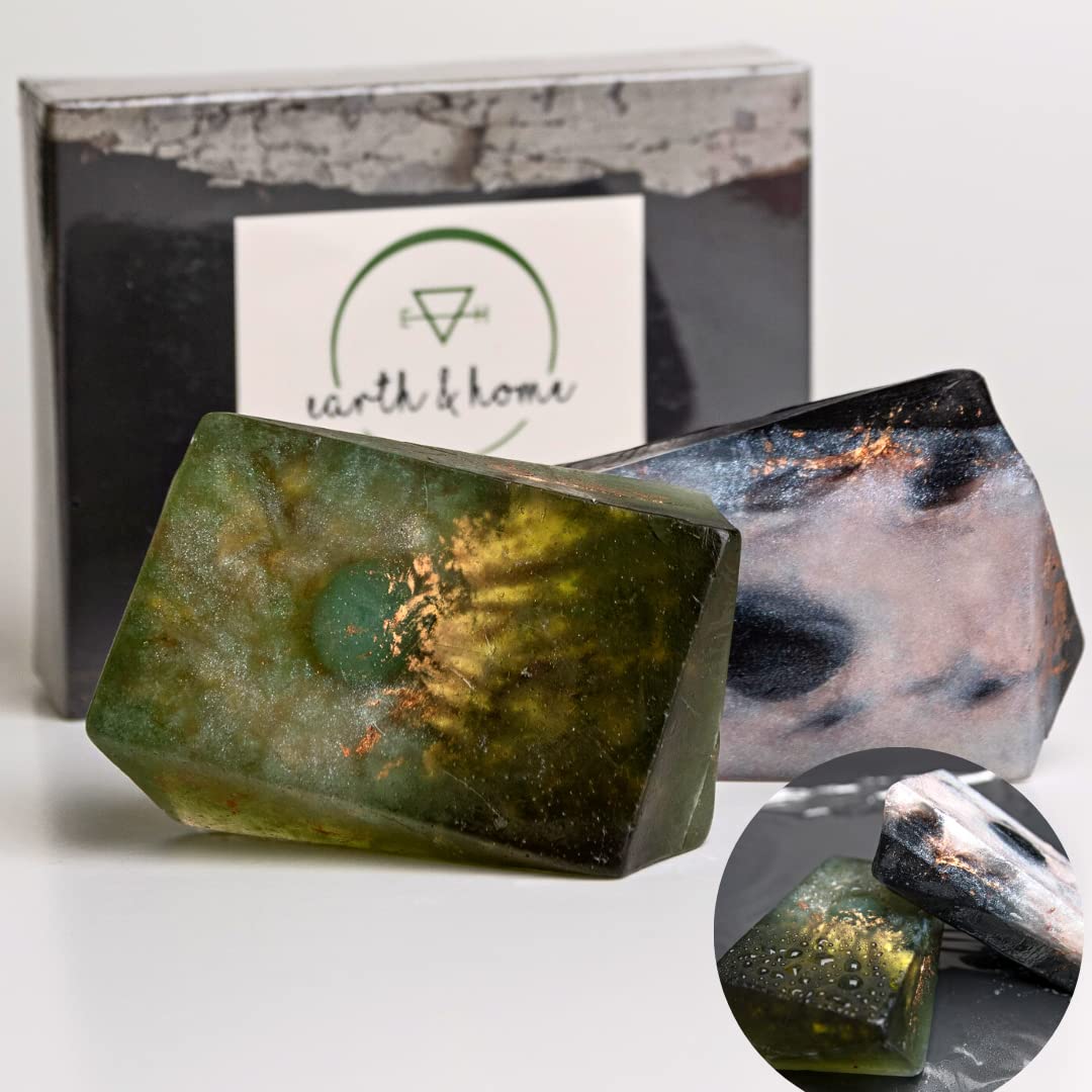 Earth and Home rock soap with green jade inside, decorative bathroom accent and refreshing scent.