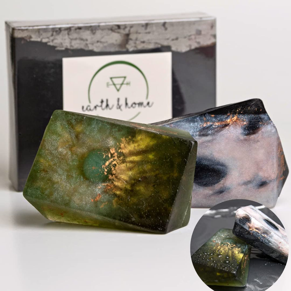 Earth and Home rock soap with green jade inside, decorative bathroom accent and refreshing scent.